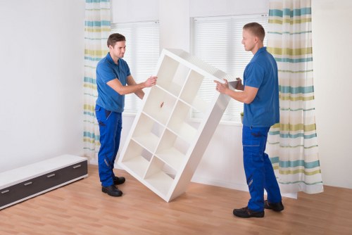 Office furniture and boxes arranged for relocation support